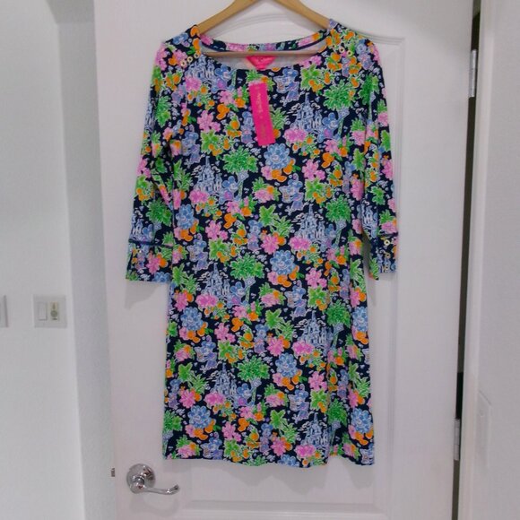 New Lilly Pulitzer x Disney Sophie Stretch Sheath Dress Agean Blue Pink Green M - Picture 2 of 11